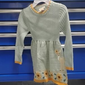 Nwot Cynthia Rowley Mint Knit Dress with Marigold Trim and Deer Appliqué